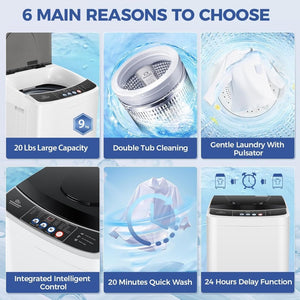 20Lbs Portable Washing Machine Nictemaw Portable Washer, 2.8 Cu.ft Washer and Dryer Combo with Drain Pump, 10 Programs 8 Water Level Compact Laundry Washer for Home, Apartment, RV, Dorms - Wigtrends