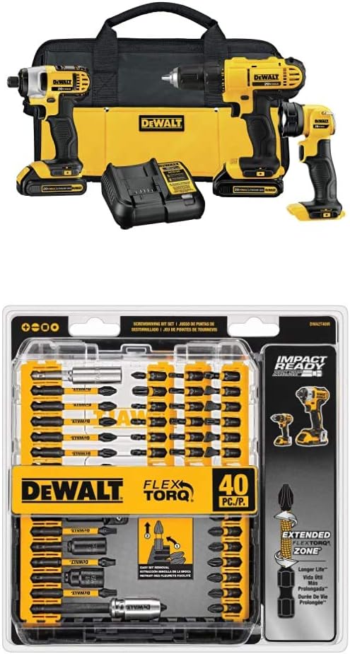 20V MAX Cordless Drill Impact Driver and LED Work Light Portable, Power Tool Combo Kit 3 Tool, 2 Batteries and Charger Included (DCK340C2) - Wigtrends