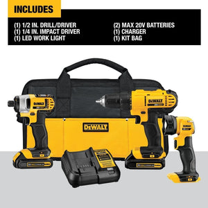 20V MAX Cordless Drill Impact Driver and LED Work Light Portable, Power Tool Combo Kit 3 Tool, 2 Batteries and Charger Included (DCK340C2) - Wigtrends