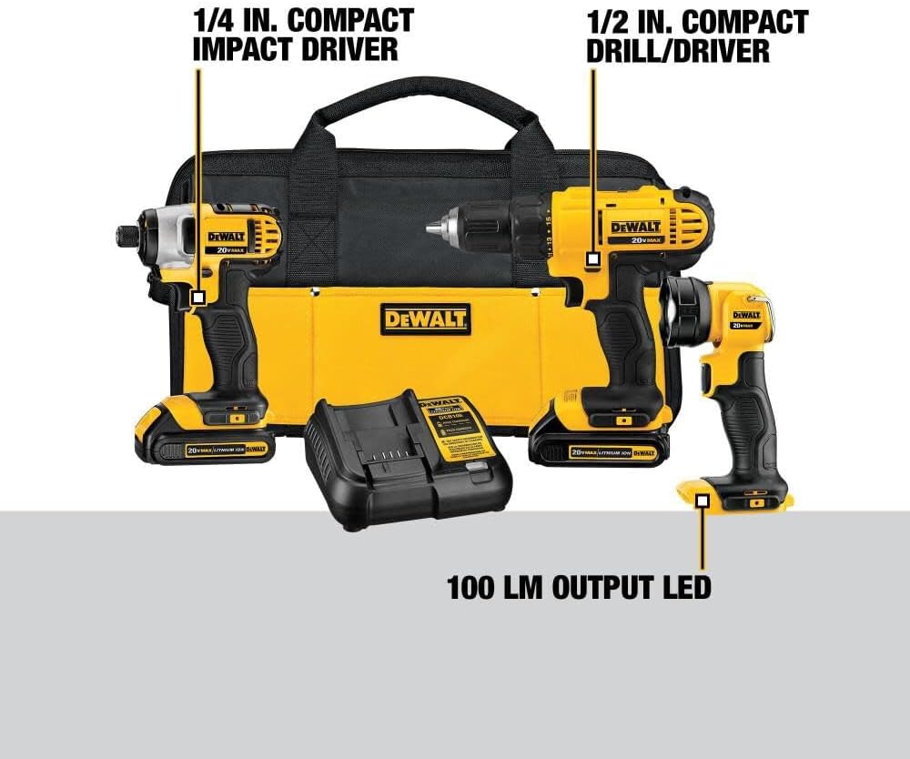 20V MAX Cordless Drill Impact Driver and LED Work Light Portable, Power Tool Combo Kit 3 Tool, 2 Batteries and Charger Included (DCK340C2) - Wigtrends