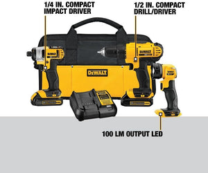 20V MAX Cordless Drill Impact Driver and LED Work Light Portable, Power Tool Combo Kit 3 Tool, 2 Batteries and Charger Included (DCK340C2) - Wigtrends