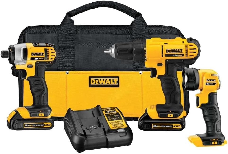 20V MAX Cordless Drill Impact Driver and LED Work Light Portable, Power Tool Combo Kit 3 Tool, 2 Batteries and Charger Included (DCK340C2) - Wigtrends