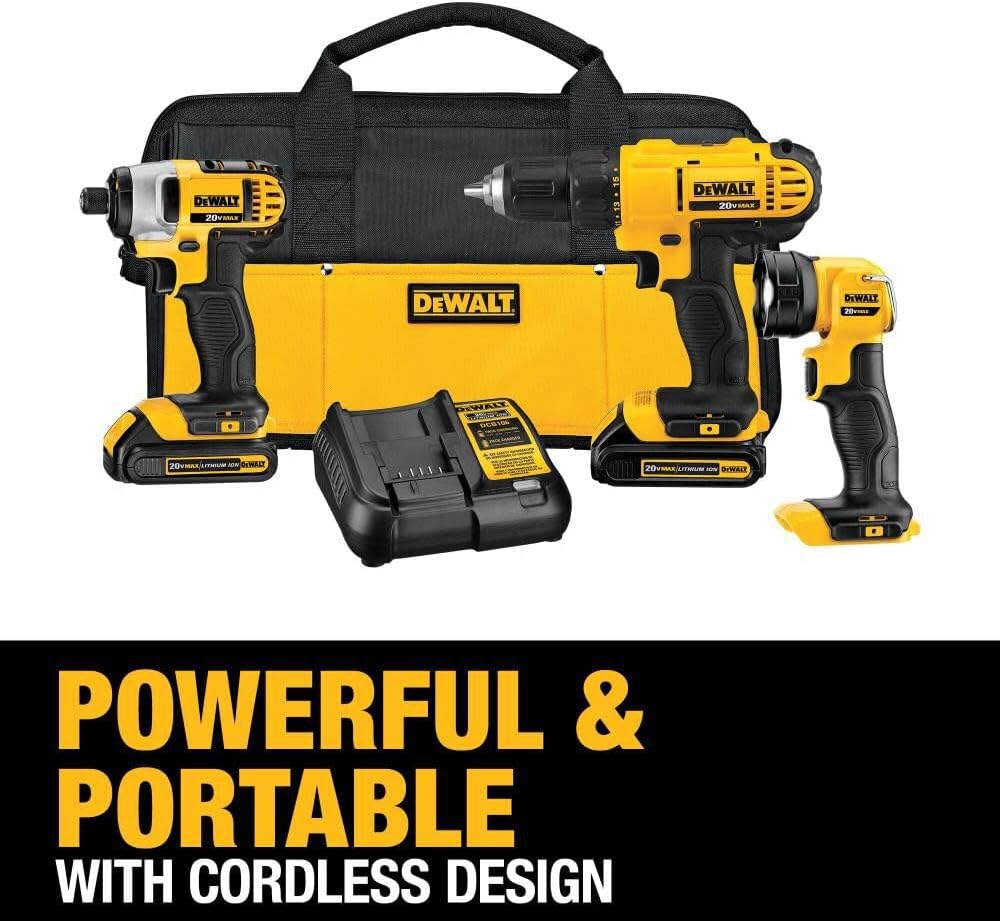 20V MAX Cordless Drill Impact Driver and LED Work Light Portable, Power Tool Combo Kit 3 Tool, 2 Batteries and Charger Included (DCK340C2) - Wigtrends