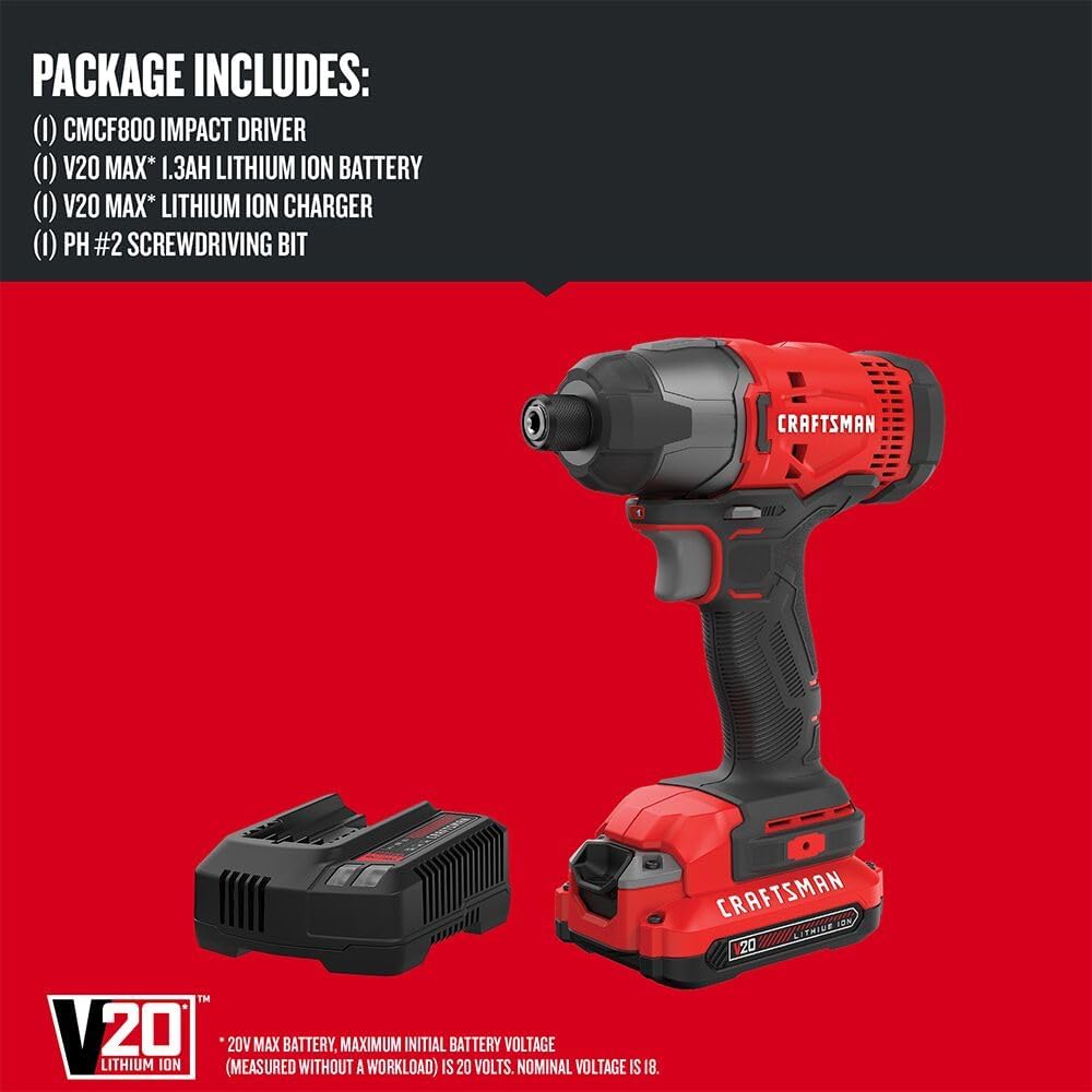20V MAX Impact Driver Kit, 1/4 Inch, 2,800 RPM, LED Work light, Battery and Charger Included (CMCF800C1) - Wigtrends