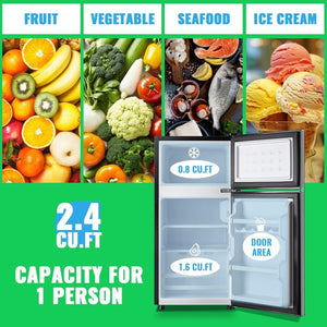 2.4 Cu.Ft Mini Fridge with Freezer & Double Door Small Tiny Size Refrigerator with 7 Temperature Control Knob Only Suitable for One Person Use Black - Wigtrends