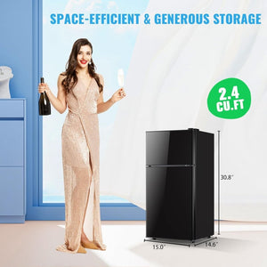 2.4 Cu.Ft Mini Fridge with Freezer & Double Door Small Tiny Size Refrigerator with 7 Temperature Control Knob Only Suitable for One Person Use Black - Wigtrends