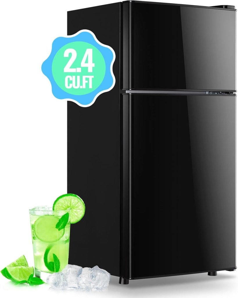 2.4 Cu.Ft Mini Fridge with Freezer & Double Door Small Tiny Size Refrigerator with 7 Temperature Control Knob Only Suitable for One Person Use Black - Wigtrends
