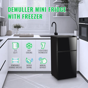 2.4 Cu.Ft Mini Fridge with Freezer & Double Door Small Tiny Size Refrigerator with 7 Temperature Control Knob Only Suitable for One Person Use Black - Wigtrends