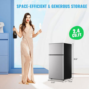 2.4 Cu.Ft Mini Fridge with Freezer & Double Door Small Tiny Size Refrigerator with 7 Temperature Control Knob Only Suitable for One Person Use Black - Wigtrends