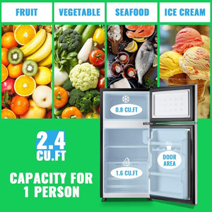 2.4 Cu.Ft Mini Fridge with Freezer & Double Door Small Tiny Size Refrigerator with 7 Temperature Control Knob Only Suitable for One Person Use Black - Wigtrends