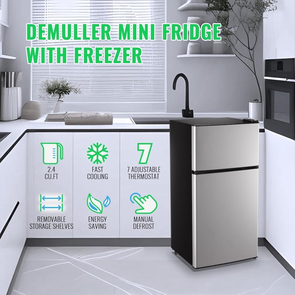 2.4 Cu.Ft Mini Fridge with Freezer & Double Door Small Tiny Size Refrigerator with 7 Temperature Control Knob Only Suitable for One Person Use Black - Wigtrends