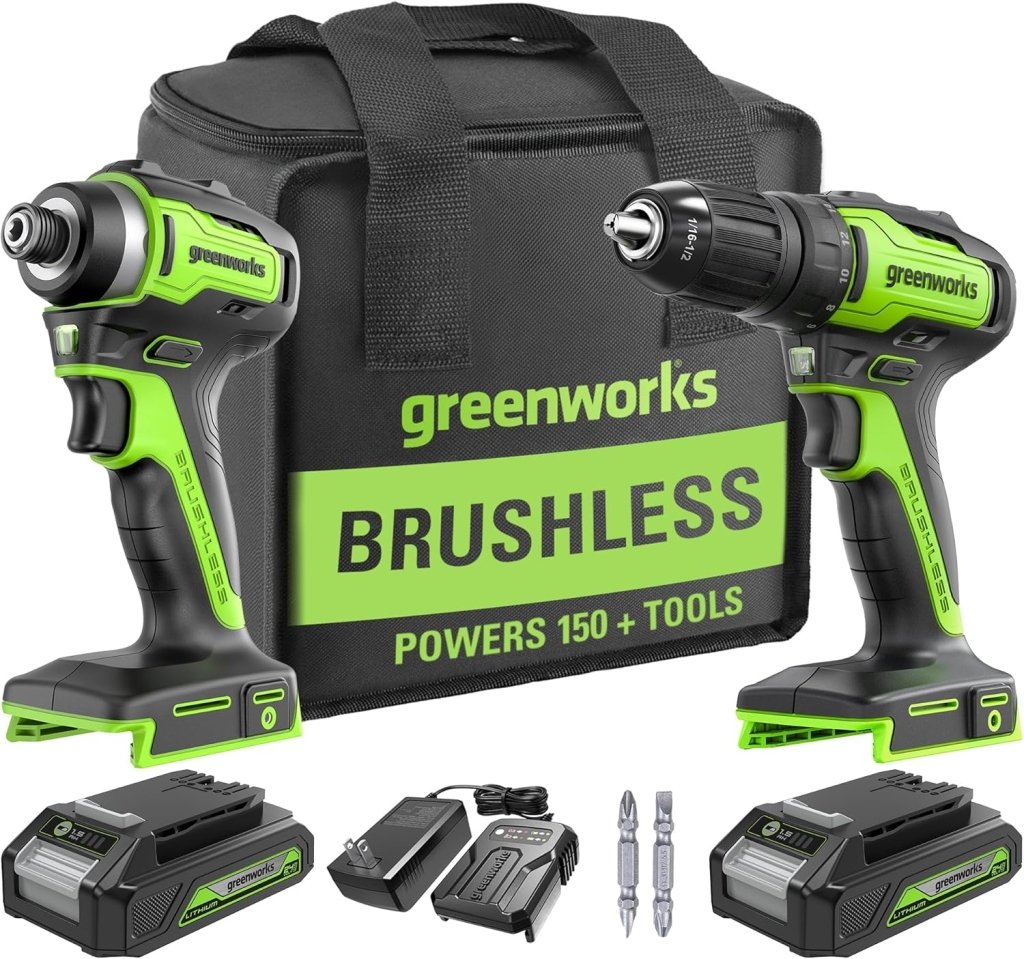 24V Brushless Cordless Drill and Impact Driver,Power Tool Combo Kit Included 1/2”Drill & 1/4”Hex Impact Driver and (2) Batteries, Fast Charger, 2 pcs Drill Bit Set & Bag - Wigtrends