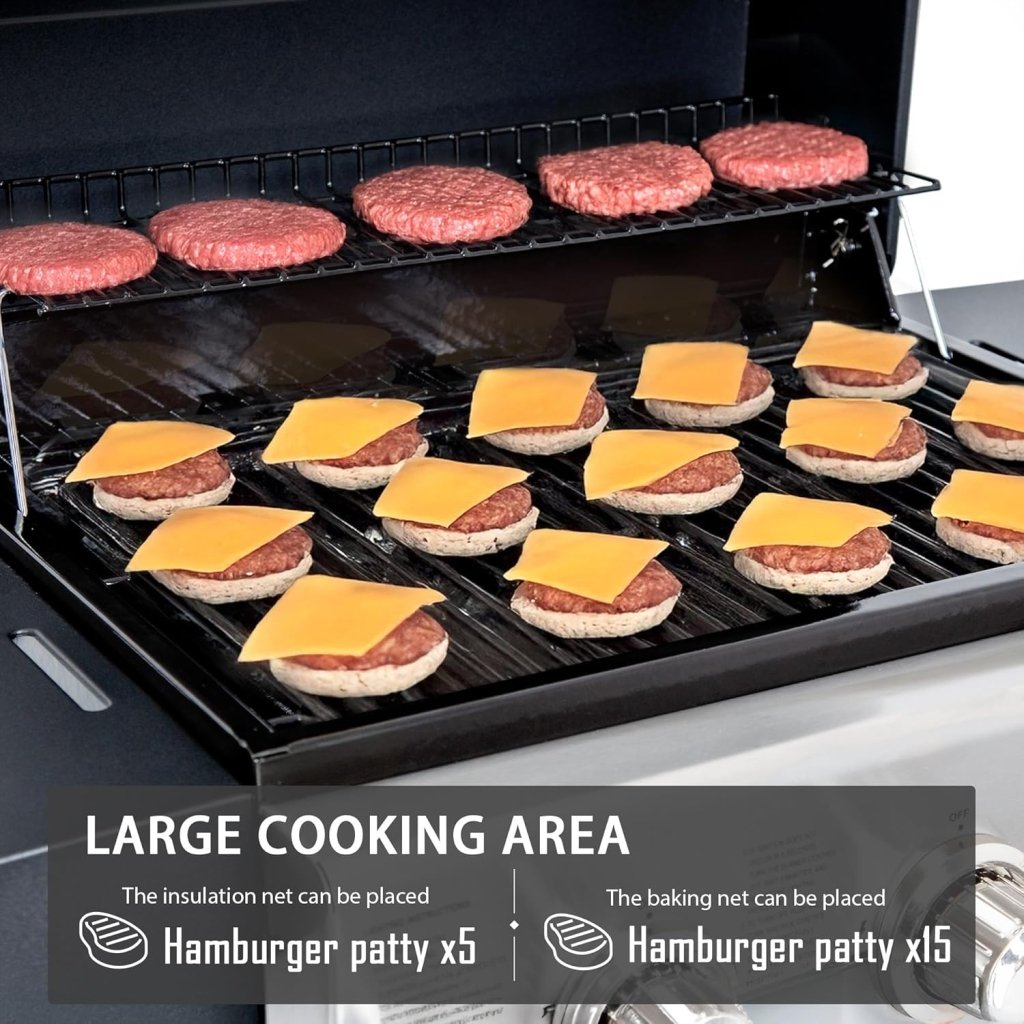 3 Burner BBQ Propane Gas Grill, Stainless Steel 30,000 BTU Patio Garden Barbecue Grill with Two Foldable Shelves - Wigtrends