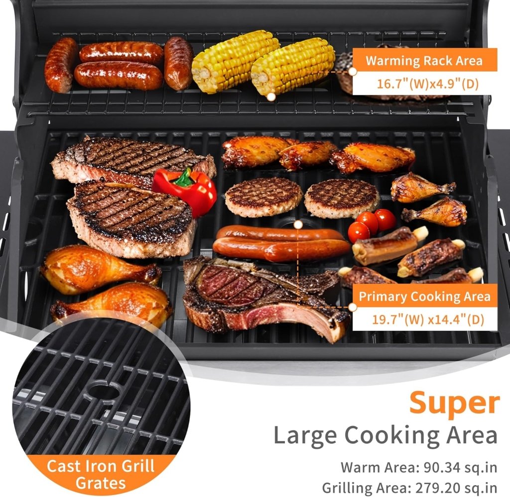 3 - Burner Propane Gas Grill with 30,000 BTU Output - Double - layer Stainless Steel Grill Lid, Cast Iron Cooking Grids, Easy - Clean Grease Management & Even Heat Distribution for Perfect BBQs - Wigtrends