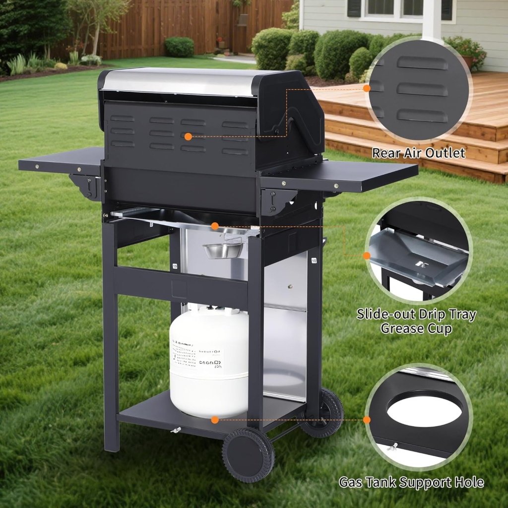 3 - Burner Propane Gas Grill with 30,000 BTU Output - Double - layer Stainless Steel Grill Lid, Cast Iron Cooking Grids, Easy - Clean Grease Management & Even Heat Distribution for Perfect BBQs - Wigtrends