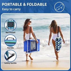 3 - in - 1 Beach Chair Face Holes Lounge Chair Outdoor with Folding Side Table 5 - Position Recliner, Lay Flat Removable Pillow Heavy Duty, Max 330lbs, Poolside, Patio, Camping Backyard Striped Blue - Wigtrends
