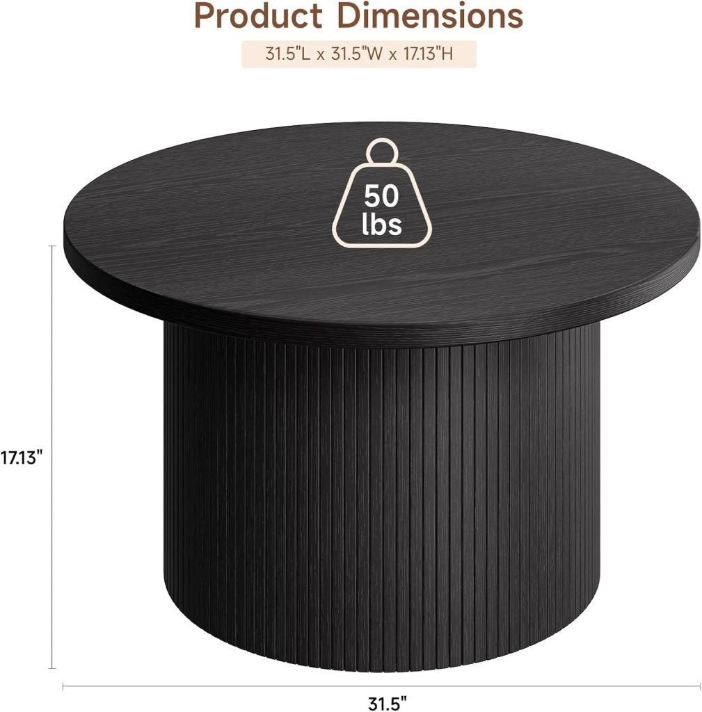 31.5 inch round coffee table, living room roll - up coffee table, mid - century modern wood coffee table - Wigtrends