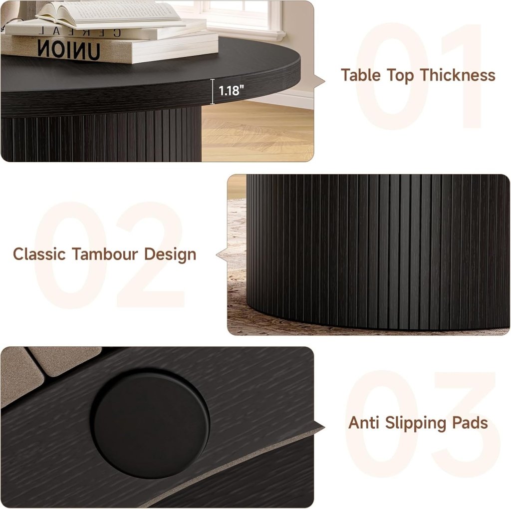 31.5 inch round coffee table, living room roll - up coffee table, mid - century modern wood coffee table - Wigtrends