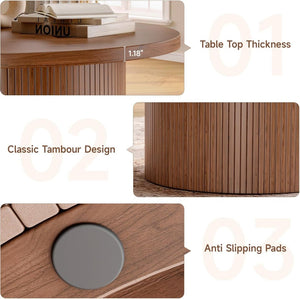 31.5 inch round coffee table, living room roll - up coffee table, mid - century modern wood coffee table - Wigtrends