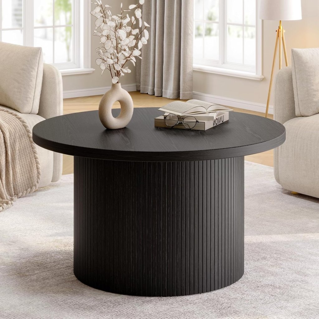 31.5 inch round coffee table, living room roll - up coffee table, mid - century modern wood coffee table - Wigtrends