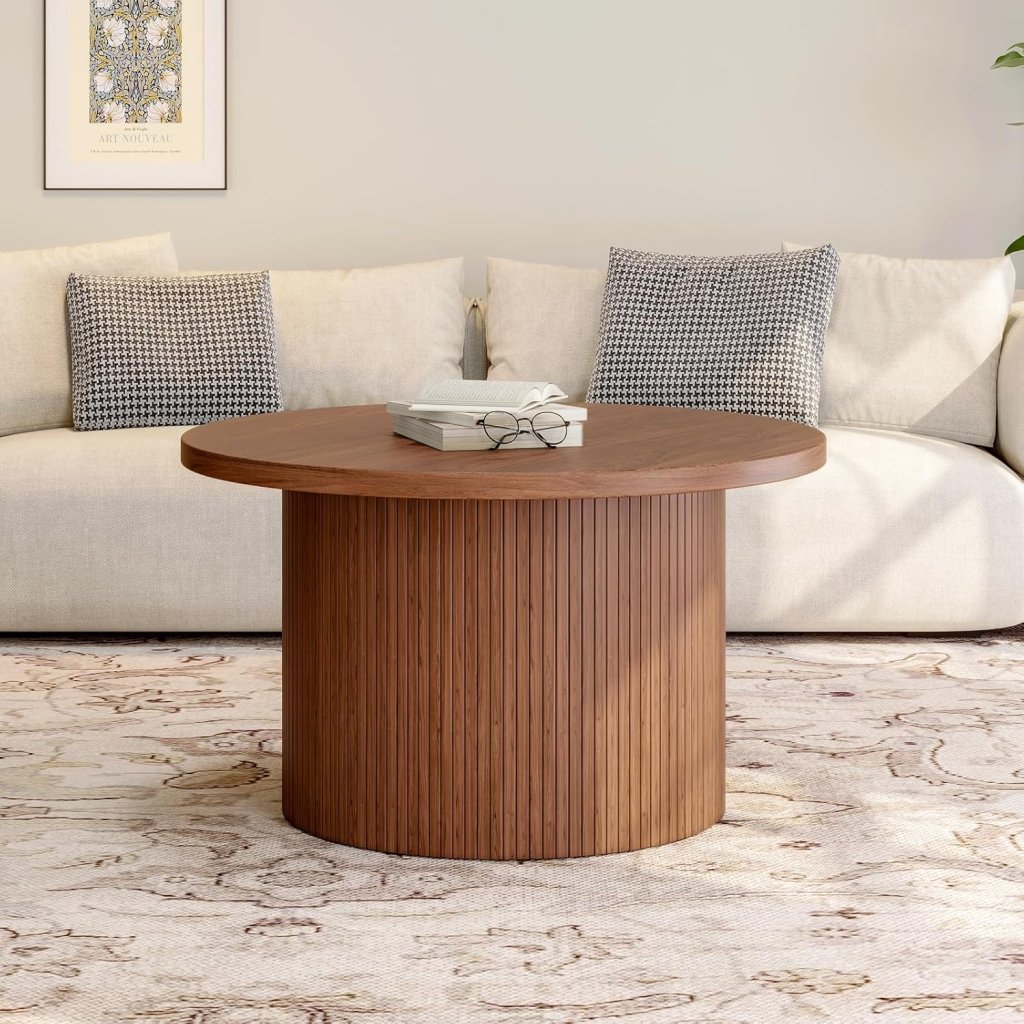 31.5 inch round coffee table, living room roll - up coffee table, mid - century modern wood coffee table - Wigtrends