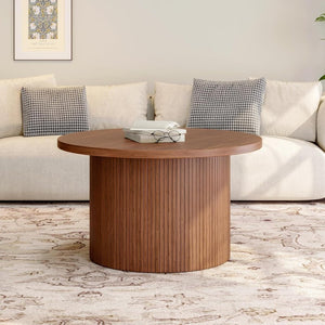 31.5 inch round coffee table, living room roll - up coffee table, mid - century modern wood coffee table - Wigtrends
