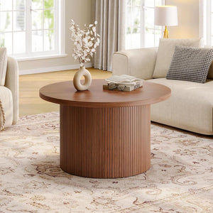 31.5 inch round coffee table, living room roll - up coffee table, mid - century modern wood coffee table - Wigtrends