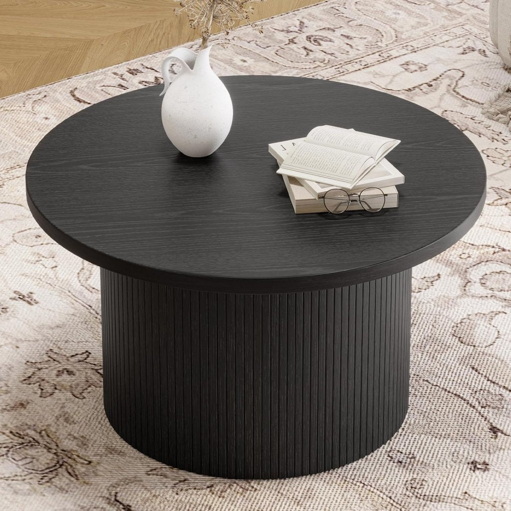31.5 inch round coffee table, living room roll - up coffee table, mid - century modern wood coffee table - Wigtrends