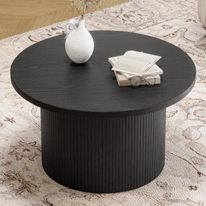 31.5 inch round coffee table, living room roll - up coffee table, mid - century modern wood coffee table - Wigtrends