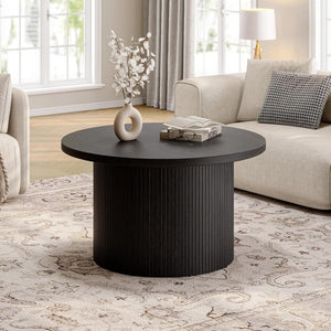 31.5 inch round coffee table, living room roll - up coffee table, mid - century modern wood coffee table - Wigtrends