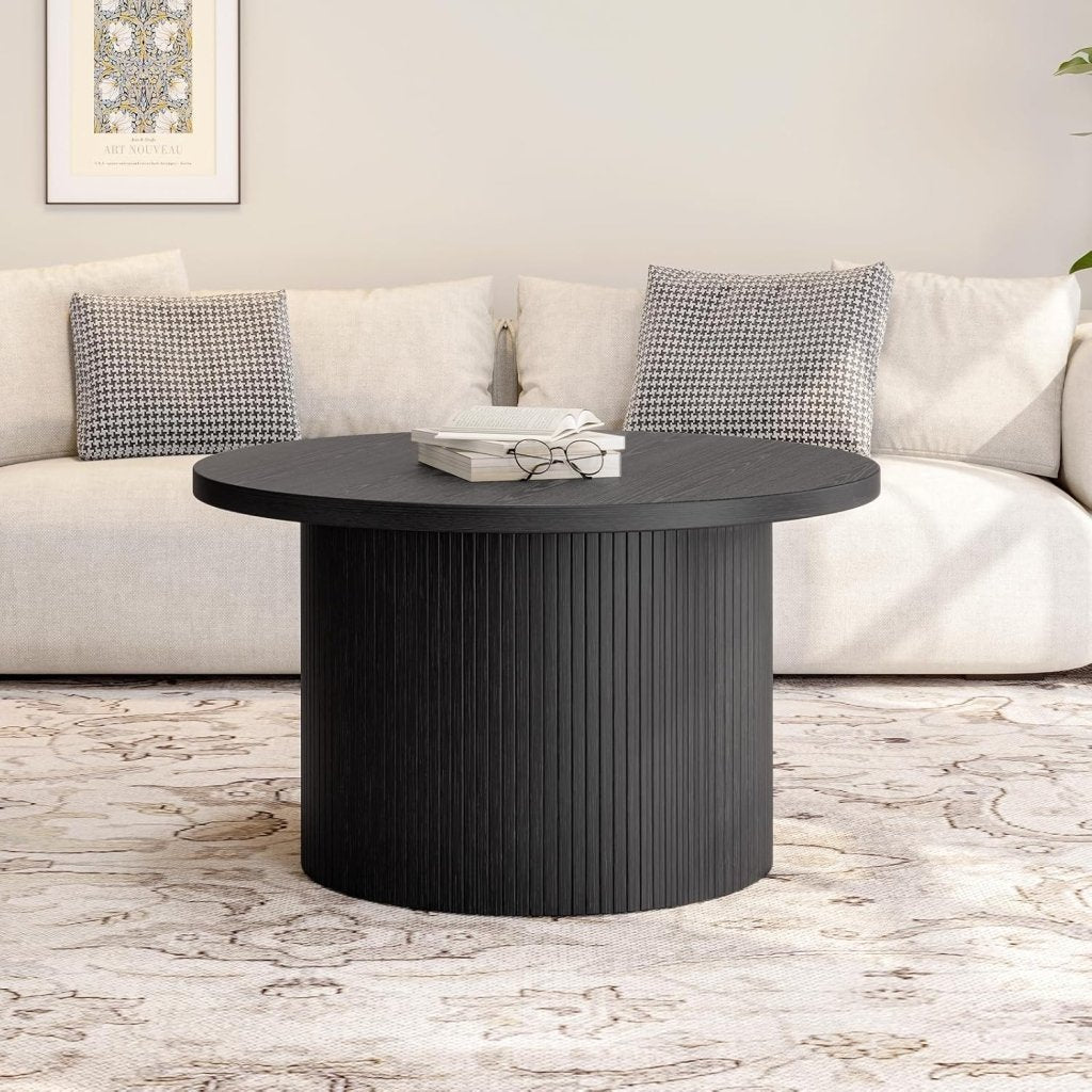 31.5 inch round coffee table, living room roll - up coffee table, mid - century modern wood coffee table - Wigtrends