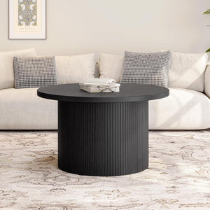 31.5 inch round coffee table, living room roll - up coffee table, mid - century modern wood coffee table - Wigtrends