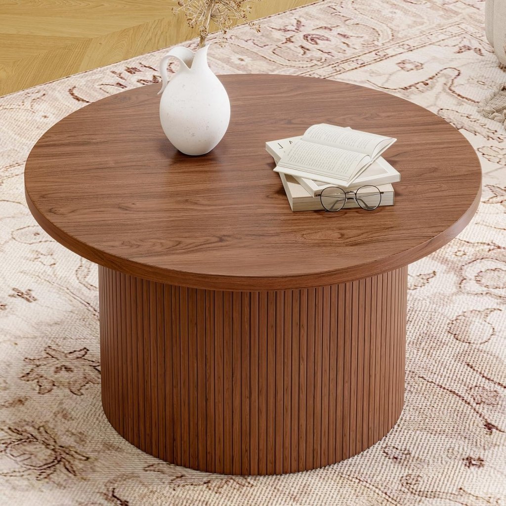 31.5 inch round coffee table, living room roll - up coffee table, mid - century modern wood coffee table - Wigtrends
