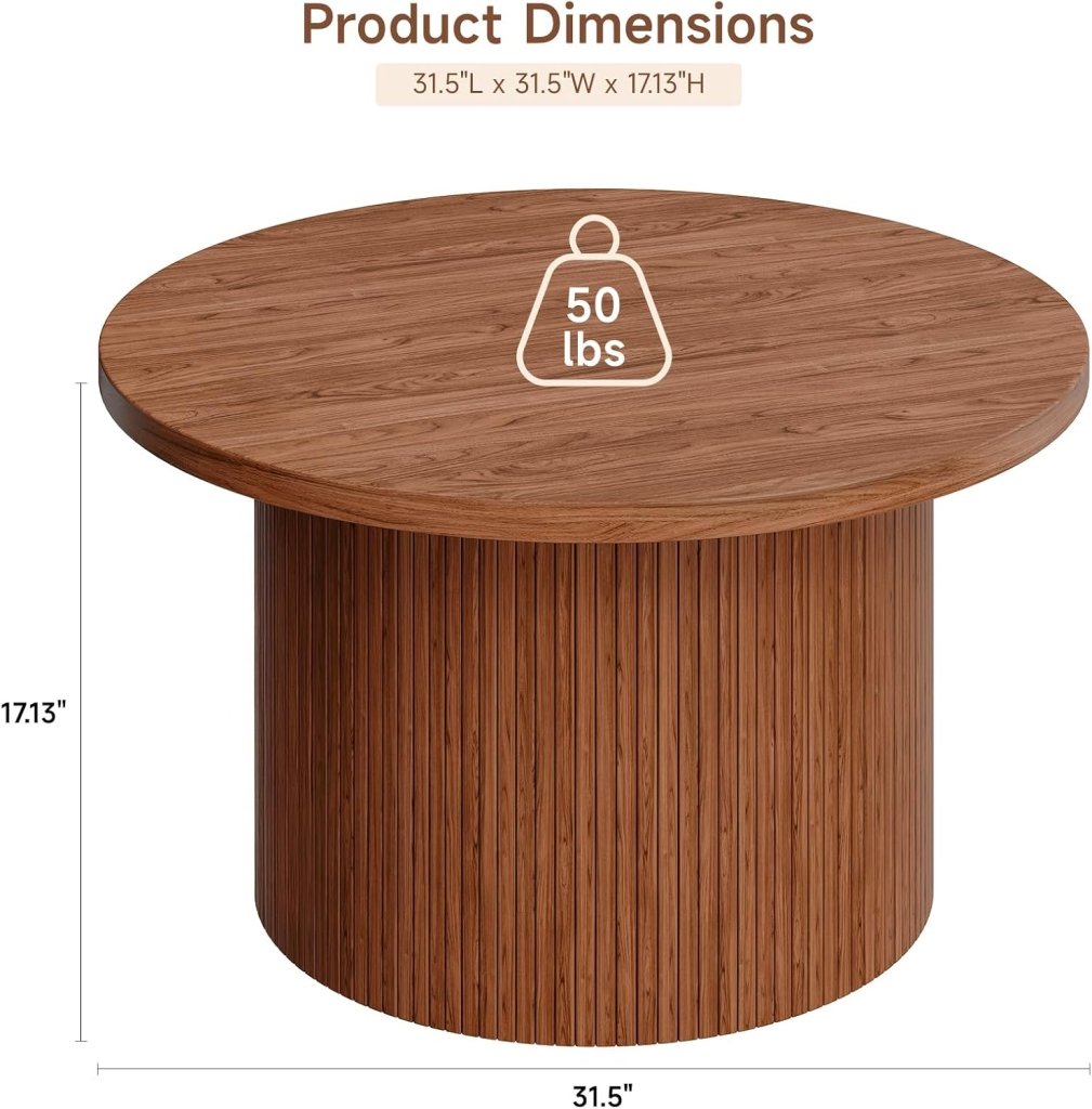31.5 inch round coffee table, living room roll - up coffee table, mid - century modern wood coffee table - Wigtrends