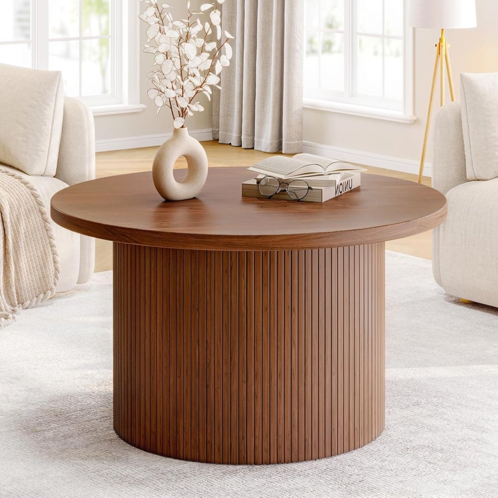 31.5 inch round coffee table, living room roll - up coffee table, mid - century modern wood coffee table - Wigtrends