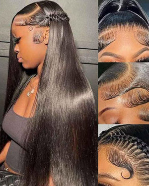 3S - Super Silky Straight Glueless 13x4 Lace Frontal Wig Pre - Plucked Bleached Breathable Cap Human Hair Wigs - Wigtrends