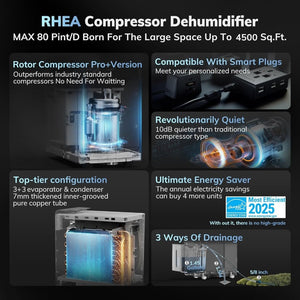 4500 Sq.Ft Most Efficient Energy Star 2025 Dehumidifier,AEOCKY Max 80 Pint/D(Standard 56Pint/D) Smart Compressor Dehumidifier with Drain Hose, Intelligent Humidistat,for Basement,Bedroom,Home,Bathroom - Wigtrends