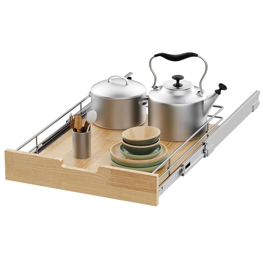 5 * 22 in Pull Out Wooden Bakeware Organizer Shelf for Base Kitchen Cabinets - Wigtrends