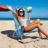 5 - Position Aluminum Lay Flat Tall Backpack Beach Chairs 2 Pack Compact Portable Beach Chairs for Adults with Cooler Pouch, Storage Pouch, Towel Bar, Cup Holder & Phone Holder, Blue Stripe - Wigtrends