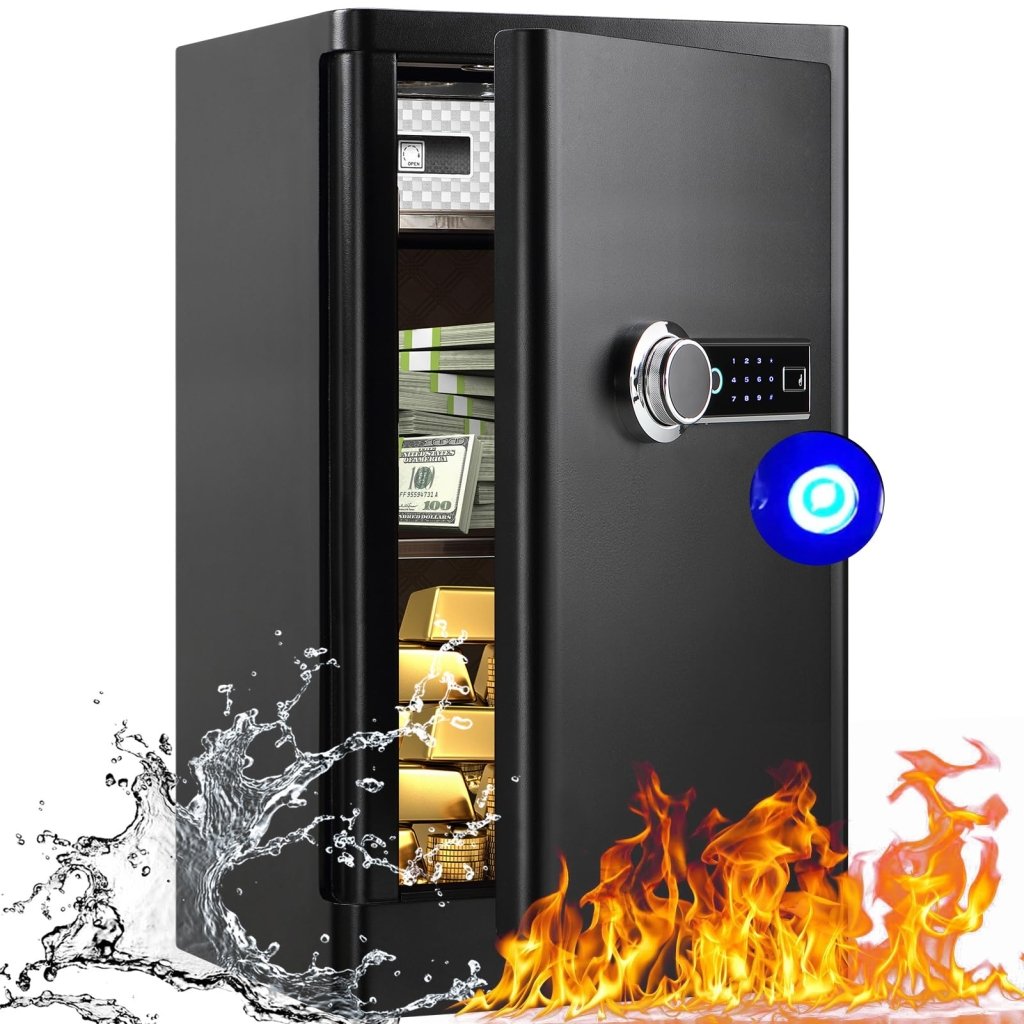 5.0 Cubic Feet Extra Large Biometric Home Safe Fireproof Waterproof, Anti - Theft Touch Screen Fingerprint Home Security Safe Box With Hidden Compartment, Separate Lock Box and Led Light(TC60) - Wigtrends