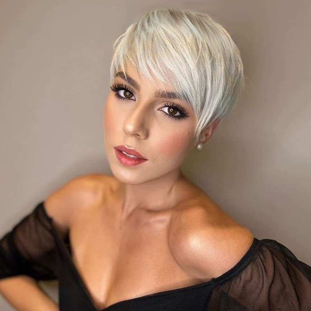 Pixie Layered Short Blonde Wigs Blonde Mixed Brown Human Hair Wigs