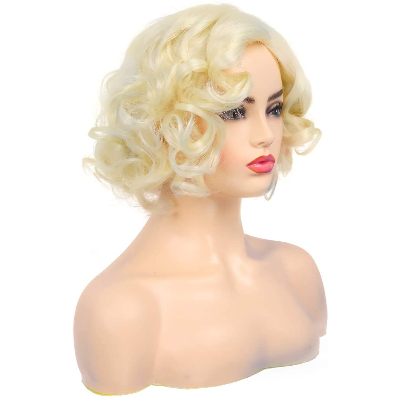 Short Curly White Wig for Women Synthetic Natural Wavy Costume Wig - Wigtrends