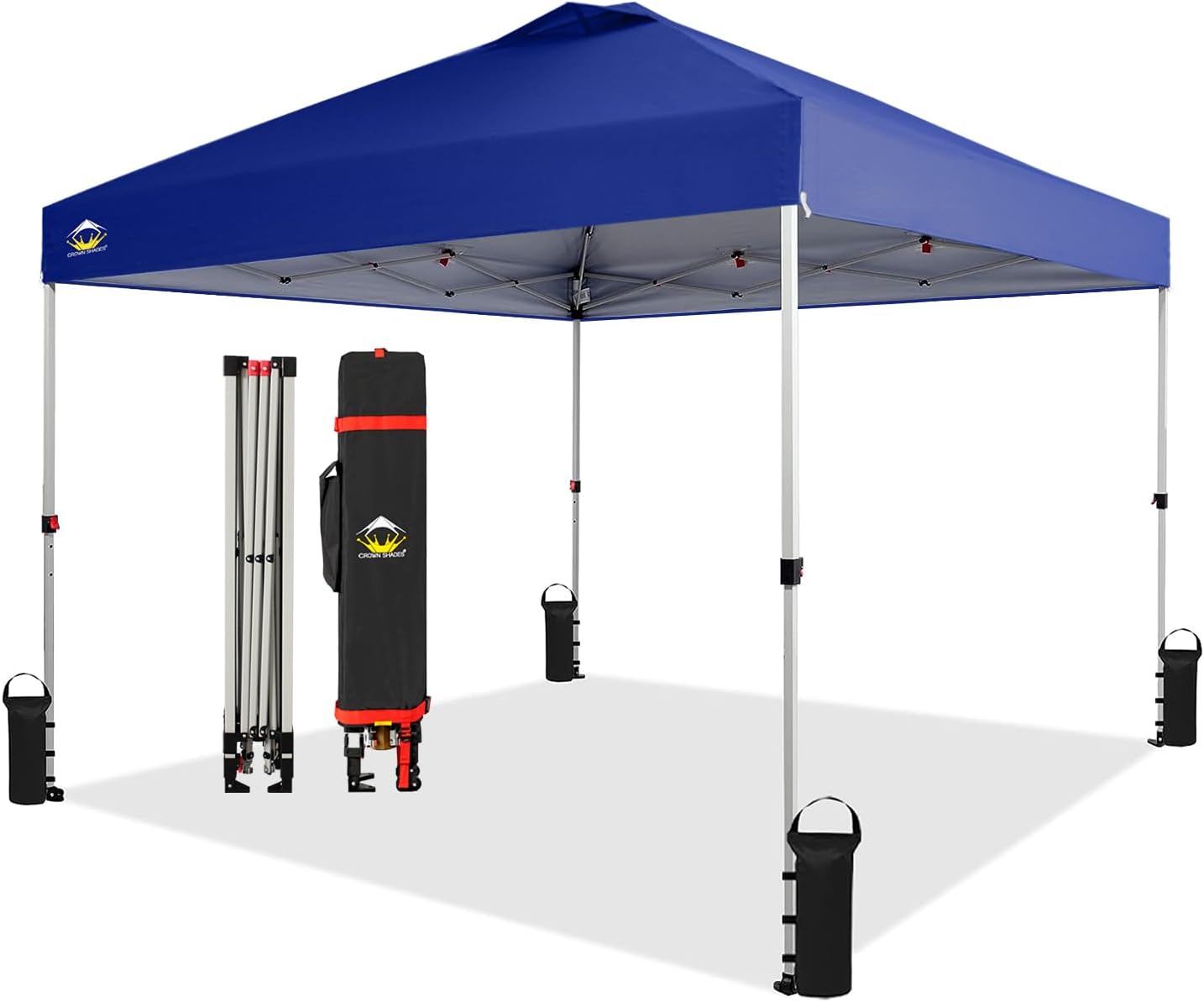 Crown Shades 10x10 Pop Up Canopy - Beach Tent with One Push Setup - Outdoor Sun Shade for Events, Parties, Camping - Gazebo with STO-N-Go Cover Bag, Silver Coated Top, 3 Height& 4 Sand Bags, Sky Blue