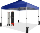 Crown Shades 10x10 Pop Up Canopy - Beach Tent with One Push Setup - Outdoor Sun Shade for Events, Parties, Camping - Gazebo with STO-N-Go Cover Bag, Silver Coated Top, 3 Height& 4 Sand Bags, Sky Blue