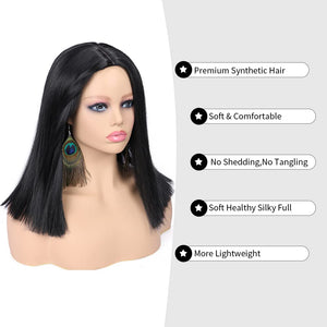 Quick Wig Ombre Wig Short Straight Bob Wig Black to Grey Wig Colorful Wigs for Girls and Women Shoulder Length Synthetic Halloween Cosplay Party Wigs 14 Inches - Wigtrends