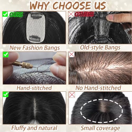 Hair Toppers for Women Real Human Hair, Bangs Hair Clip 360° 3D Cover Human Hair Topper with Bangs - Wigtrends