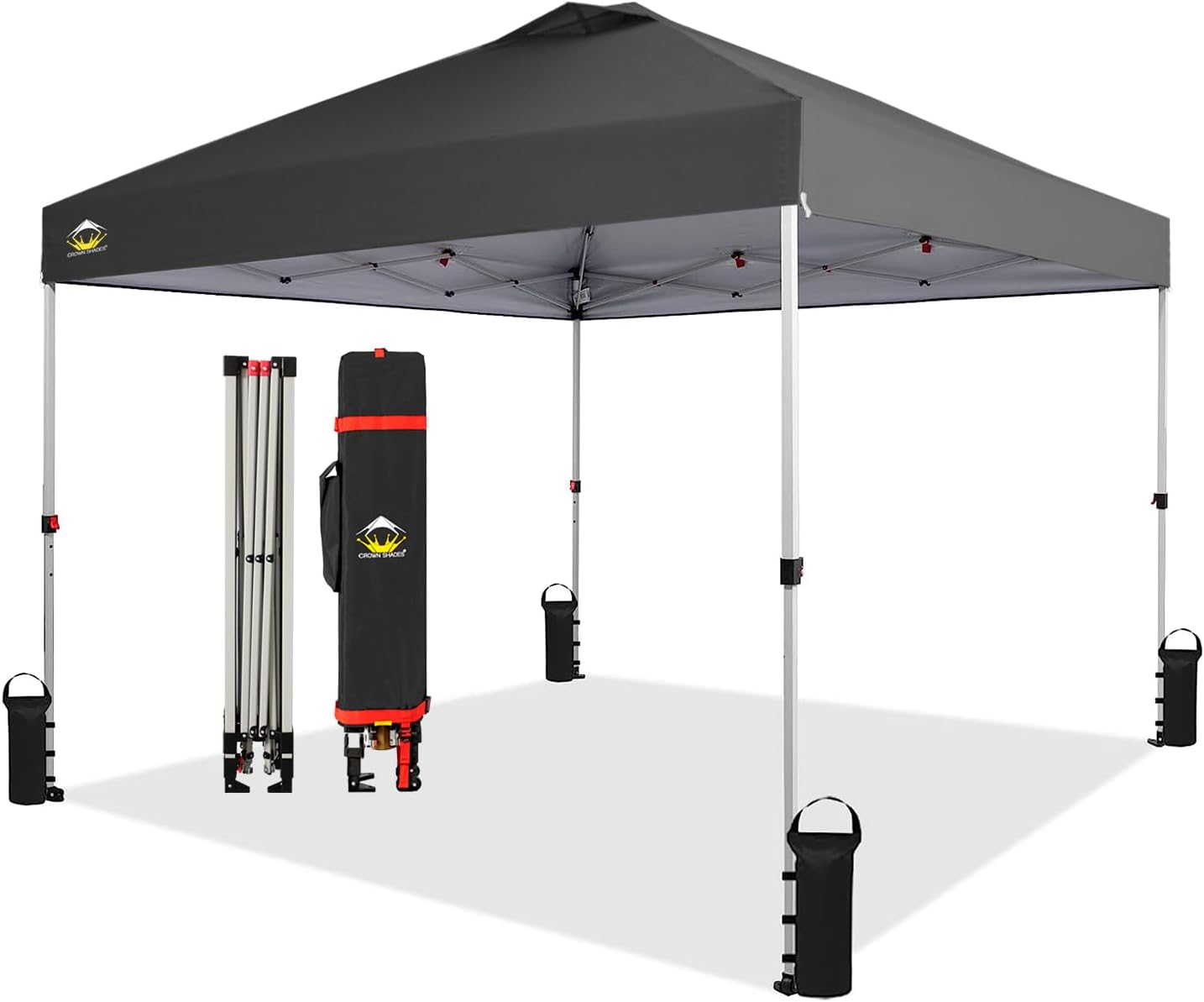 Crown Shades 10x10 Pop Up Canopy - Beach Tent with One Push Setup - Outdoor Sun Shade for Events, Parties, Camping - Gazebo with STO-N-Go Cover Bag, Silver Coated Top, 3 Height& 4 Sand Bags, Sky Blue
