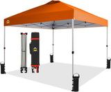 Crown Shades 10x10 Pop Up Canopy - Beach Tent with One Push Setup - Outdoor Sun Shade for Events, Parties, Camping - Gazebo with STO-N-Go Cover Bag, Silver Coated Top, 3 Height& 4 Sand Bags, Sky Blue