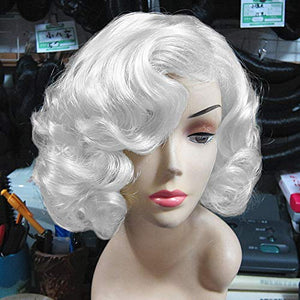 Short Curly White Wig for Women Synthetic Natural Wavy Costume Wig - Wigtrends