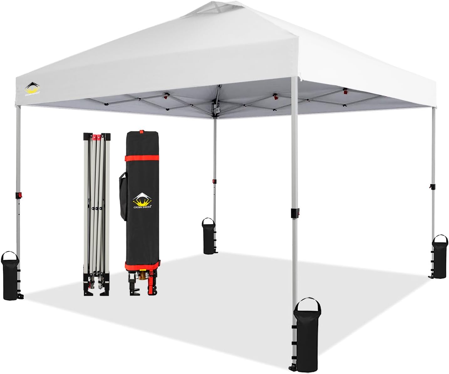 Crown Shades 10x10 Pop Up Canopy - Beach Tent with One Push Setup - Outdoor Sun Shade for Events, Parties, Camping - Gazebo with STO-N-Go Cover Bag, Silver Coated Top, 3 Height& 4 Sand Bags, Sky Blue